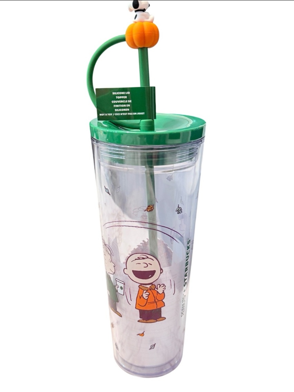 Starbucks x Peanuts Snoopy Pumpkin Cold Cup Tumbler 24oz Straw Topper
